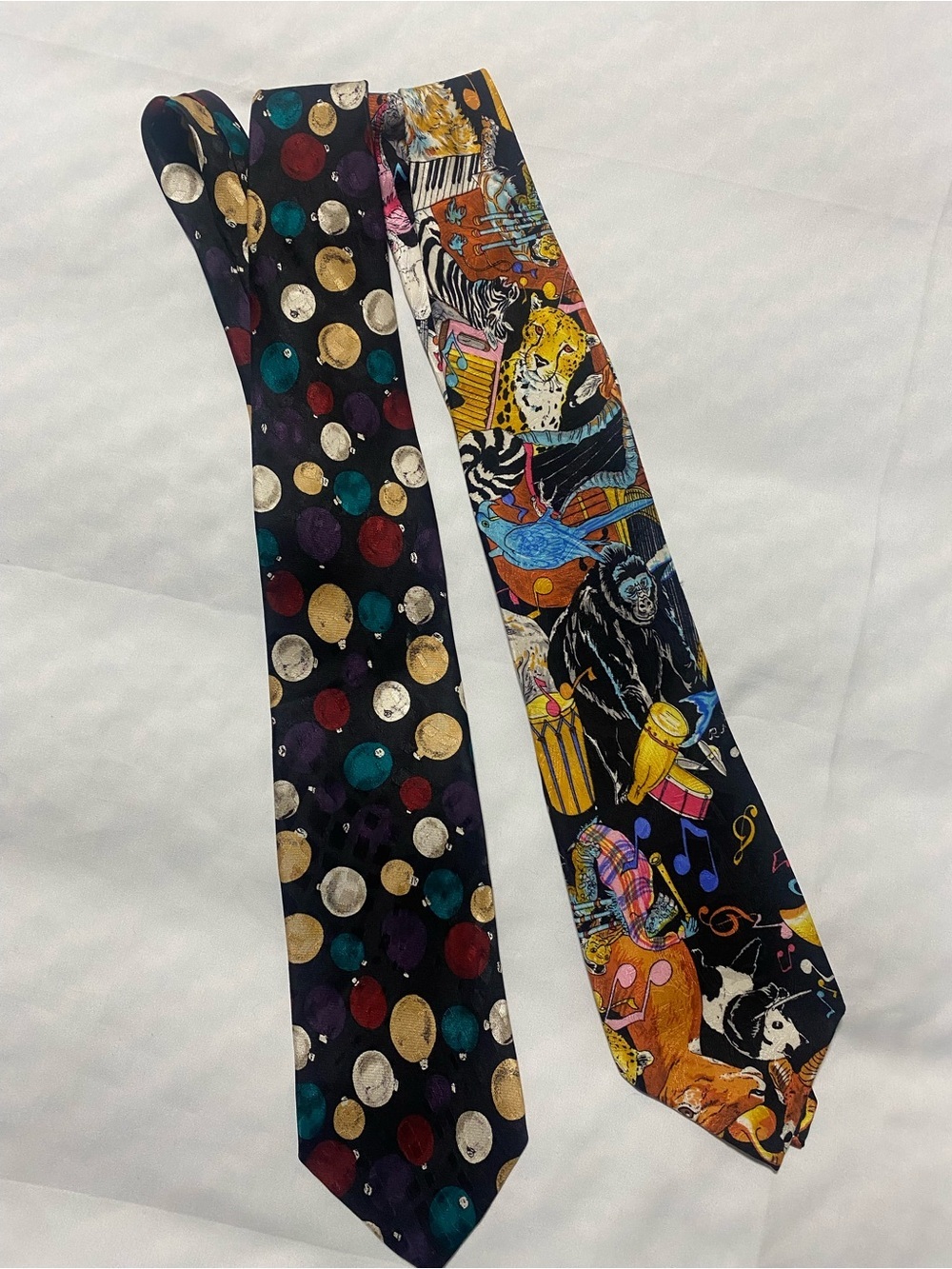 Vintage Animal & Polka Dot Silk Tie Duo - Multicolor